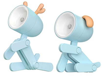 2 Stück LED-nettes Nachtlicht,kreative Hunde-LED-Nachtlicht,süßer Handyständer für Schreibtisch,Mini Cartoon Tiere LED Schreibtischlampe,Mini-Kinder-Nachtlampe,verstellbare Telefonstütze (blau)