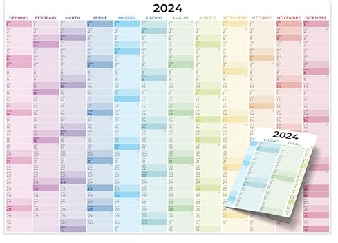Jahresplaner 2024 - Format A1 (84 x 60 cm) 12 Monate | Wand- und Wandkalender (Grafiken Rainbow)