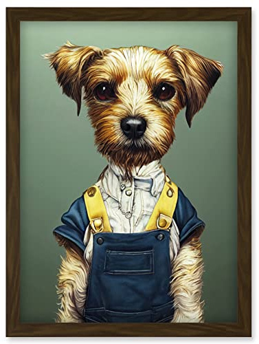 Doppelganger33 LTD Dog In Dungarees Detailed Portrait Photorealistic Artwork Framed Wall Art Print A4