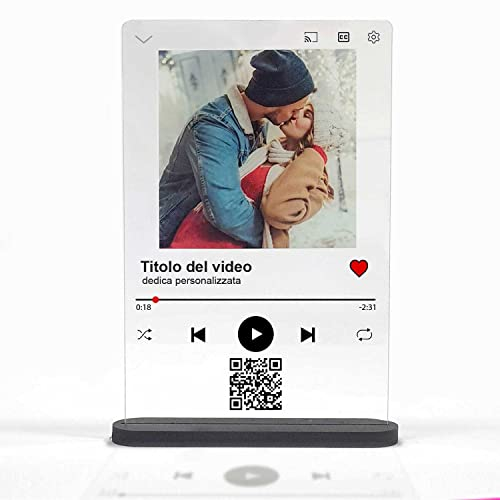 SLIDE Targa YOUTUBE - NOVITA' 2025. Personalizzata con foto, titolo video e dedica. Codice QR del video scansionabile. Idea Regalo originale