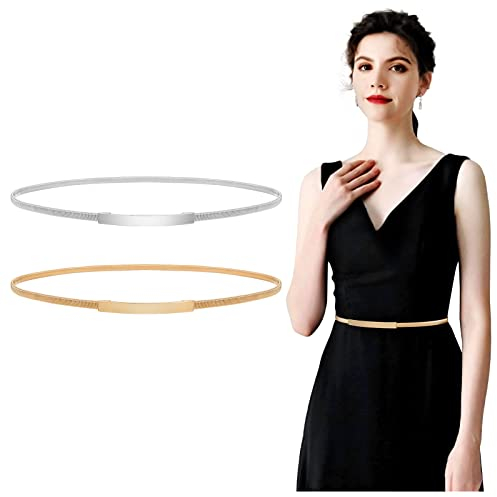 WERFORU Damen Dünner Metallgürtel Elastischer Metall kettengürtel für Kleid
