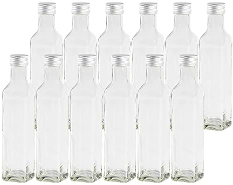 24 leere Glasflaschen Flaschen Maraska 500ml mit Schraub-Deckel Silber, Eckig, zum selbst Abfüllen Likörflasche Schnapsflasche