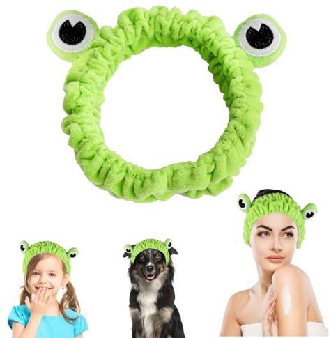 WLLHYF Süßes Frosch-Stirnband Halloween Spa-Stirnband Froschaugen-Make-up-Stirnband weich elastisch Make-up Waschen Gesicht Kopf Yoga Hautpflege lustiges Haarband für Mädchen und Frauen