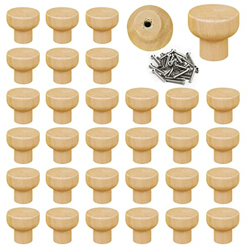 Yicaam Wooden Knobs: 30 Pcs Round Drawer Knobs, Cabinet & Wardrobe Screws Included