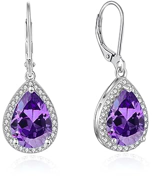 YONVUN Hängen Ohrringe mit Stein Kristall Zirkon Leverback Wassertropfen Ohrhänger Träne ovale Edelstein Rubin Smaragd Saphir Silber Schmuck Set Geschenk für Frau Mutter Tochter Freundin