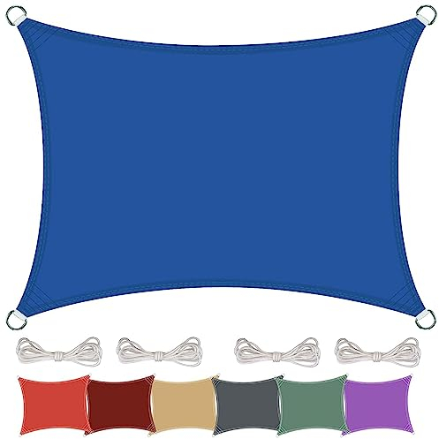 Sonnensegel Wasserdicht 4 x 6 m Sonnenschutz UV Schutz Windschutz Sonnensegel Quadrat Sun Sail Sonnensegel mit Ösen für Balkon Garten, Dunkelblau