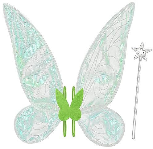 Silom Alas de hadas para adultos, alas de mariposa para niñas y mujeres, disfraz de Halloween, Navidad, alas de ángel brillantes, recuerdo de fiesta (verde-1)