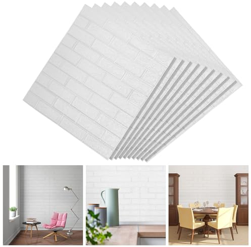 Sonnewelt 40 Stück 3D Wandpaneele,77x70cm Wasserdicht Wandtapete,Selbstklebende Ziegel Steinoptik Tapete Selbstklebend für Badezimmer Schlafzimmer Wohnzimmer Balkon Küchenrückwand