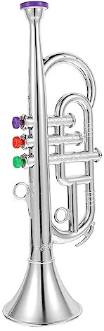 VICASKY Musikalische Trompete Für Kinder Metallische Trompeten Musikinstrument-Requisiten Modell-Geräuschmacher Saxophon-Zubehör Für Geburtstagsfeiergeschenke Jungen Und Mädchen Silber