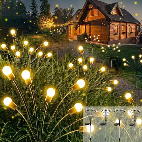 Cnulenzt solar Lichterkette Außen, 4 Stück 8LED Solar Glühwürmchen Lampe, wasserdichte Solar-Lichterkette, für Garten, Terrasse,dekorative Balkon (warmweiß)