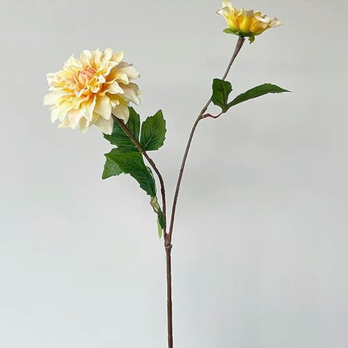 GeRRiT Künstliche Dahlien für Dekorationen, realistische Haptik, Rosa, Hochzeitsblumen, Arrangement, Kunst, weiße Silikon-Dahlie, gelbe Dahlie, 1 Stück