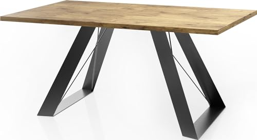 WFL GROUP Esstisch Colter Schwarz im Modern Still, Rechteckig Tisch - Ausziehbar von 160 cm bis 260 cm, Pulverbeschichtete Weiße Metallbeine - 160 x 80 cm - Lancelot Eiche