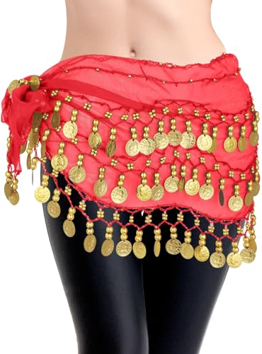 KALIONE Bauchtanz Hüfttuch, Hüfttuch Bauchtanz Damen Bauchtanzgürtel Bauchtanz-Hüfttuch Chiffon Bauchtanz Professionelles Hüfttuch für Frauen Mädchen Yoga Bauchtanz (Rot)