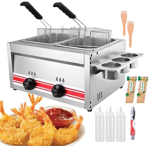 Friggitrice a gas professionale, friggitrice a gas da banco per ristorante, friggitrice a gas rimovibile e lavabile, monocilindrico a doppio cilindro, per ristoranti, supermercati, snack bar, 20 l