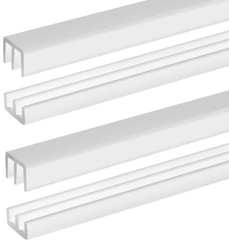 Landical 2 Sets Plastic Sliding Door Track Set for 1/4 Thick Panels Glass Cabinet Door Hardware System Window Sliding Track Easy Quick Installation(3 ft,White)