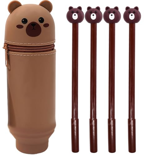 Kawaii Federmäppchen 2 in 1 Federmäppchen Silikonmäppchen mit 4 Stiften Schön Stehendes Mäppchen Schminke Tasche mit Reißverschluss Schulbedarf für Jungen und Mädchen 5 Stück