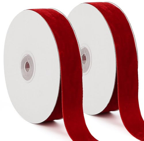 tenn well Samtband Rot, 25mm x 18m Weiches Luxuriöses Samtband Geschenkband für Geschenkverpackung Brautstrauß Basteln Geburtstag Hochzeit Dekoration