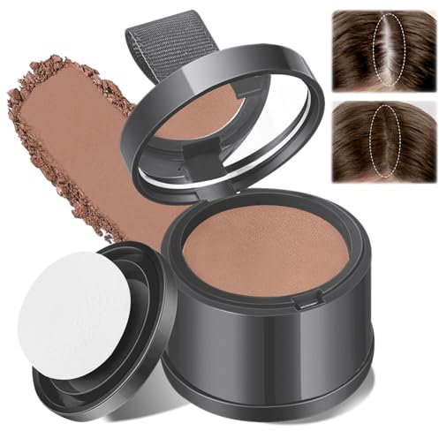 lomdung Ansatzpuder, Langanhaltend Haaransatz Puder mit Spiegel Schwamm, Wasserdicht Haarpuder für Frauen und Männer, Soforteffekt Haar Concealer zur Haarverdichtung, Ansatz kaschieren, Hellbraun