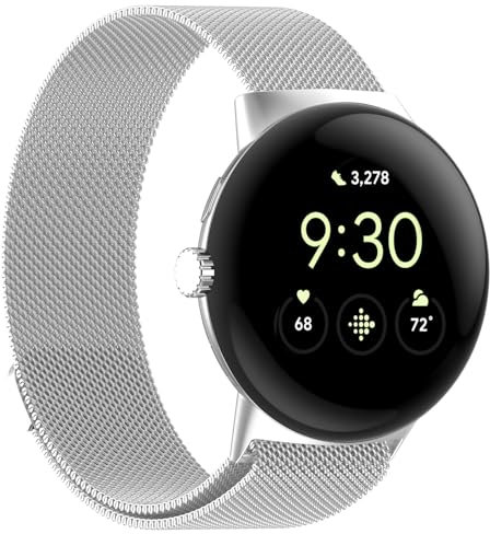 Haofun Metall Ersatzarmband Kompatibel mit Google Pixel Watch 3 XL 45mm Armband Damen/Herren, One-Click Magnetisch Einstellbar Armbänder aus Edelstahl für Google Pixel Watch 3 XL 45mm - Silber