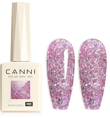CANNI Smalto Semipermanente per Unghie Glitter Viola Gel Nail Polish Soak Off UV LED per la manicure e la progettazione delle unghie 9ml