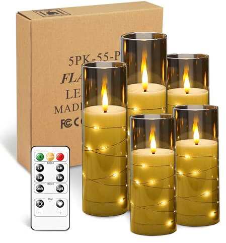 5 LED-Kerzen, flackernde LED-Kerze mit Flackern der Flammen, sehr realistisch, mit Timer-Fernbedienung, Halloween-Dekoration, ästhetische Raumdekoration, LED-Kerze, flackernde Flamme (schwarz)