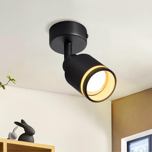 meoaow Deckenstrahler Schwarz Modern Deckenleuchte: 1 Flammig Schwenkbar Deckenspots Metall GU10 Spots Deckenlampe Innen Wandstrahler für Flur Büro Küche Wohnzimmer Schlafzimmer, Ohne Leuchtmittel
