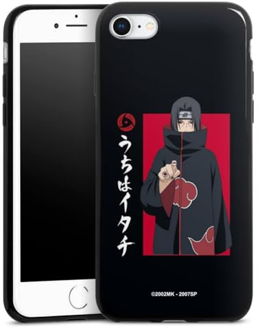 Slim Case extra dünn kompatibel mit Apple iPhone 8 Silikon Handyhülle schwarz Hülle Naruto Shippuden Itachi Uchiha Offizielles Lizenzprodukt
