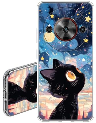 JEZSTHAI Custodia Compatibile con ZTE Blade A75 5G Cover Trasparente in Silicone Con Design Grafico,Ultra Sottile Antiurto Antigraffio Morbida TPU Protettiva Case,Gatto