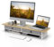 Fenge Dual Support de Monitores, Elevador de Pantalla de Ordenador Con 2 Tirantes de Tela, Para 2 Monitores, PC, TV, Ordenador, Impresora,90 x 23,5 x 14,2 cm, Carga de 25KG (Roble)