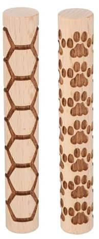 QUARKZMAN 2Pcs Rouleau a Patisserie en Bois 10cm avec Motif Empreinte de Patte Hexagone, Outils de Poterie, Rouleaux à Texture de Grain de Bois pour Argile, Pâte à Modeler, Bricolage