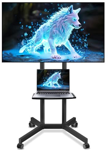 SolidGrace Soporte de TV móvil para televisores de 32 a 70 pulgadas de hasta 88 libras, soporte de suelo rodante ajustable en altura con ruedas y estante para laptop, carrito de TV portátil para sala