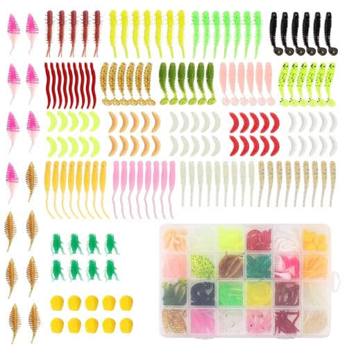OriGlam 190pcs Fishing Topwater Lures Kits Mixed Artificial Baits Tackle Box, Soft Plastic Fishing Lures Baits Including Soft Worm Shrimp Corn Centipede for Bass Trout Walleye Crappie