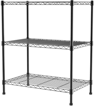 Rigogo 3 Tier Wire Shelving Unit, Metal Shelf Rack with Strong Steel for Kitchen Garage Pantry Garage, 300kg Capacity, 60x35x76cm, Black