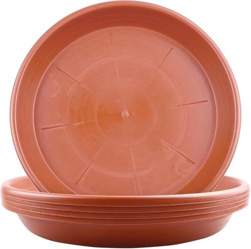 LIKOSO 5 Pcs Plants Saucers, Plastic Plant Pot Saucers, Flower Pot Drip Trays for Indoor and Outdoor Plants - Brick Red,25 CM