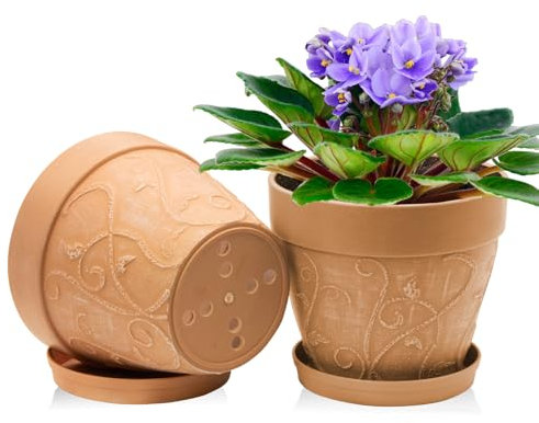 ZMTECH 20 cm Pots avec Soucoupes et Trous de Drainage, Pot de Plante Plastique Aspect Terre Cuite, Pot de Fleur Moyen avec Plateau pour Plantes d'Intérieur Extérieur (Terre Cuite, Lot de 2)