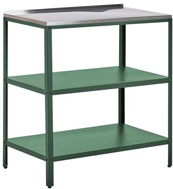 Beliani Isola da Giardino per Esterni Mensole per Cucina Piano in Acciaio Inox Verde 80 x 50 x 92 cm