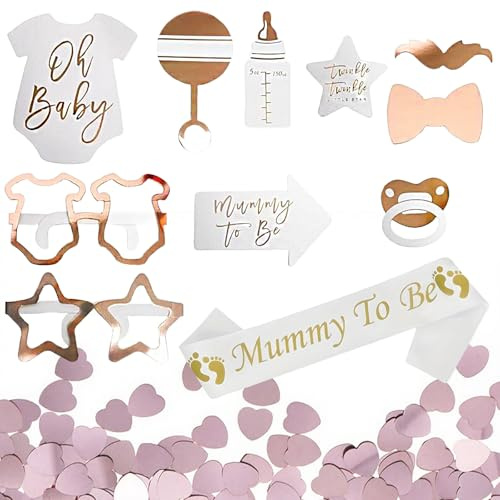 Foto-Requisiten für Babypartys, Roségold, Foto-Requisiten, Foto-Requisiten mit Liebes-Konfetti, für geschlechtsspezifische Baby-Partys und Neugeborenenen-Feier, 13 Stück