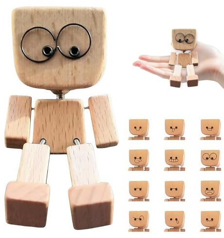 budiniao Wackelmann mit 12 magnetischen Gesichtern, Handgefertigter Schreibtischdekoration aus Holz, Lustiges Wackeln Figur für Auto Dashboard, Home Office und Wohnkultur Geschenk