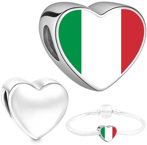 Flagge Herz Charm Anhänger Deutschland, Österreich, Polen, Türkei, Italien, Rumänien, Tschechien, Slowakei eigene Flagge Edelstahl kompatibel mit Pandora Armband Schmuck