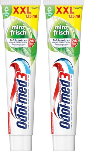 Odol-med3 Original, Zahnpasta, Minzfrisch,täglich sauber, 3in1 Schutz, hilft, das Zahnfleisch zu schützen, 125ml, zahncreme (Packung mit 2)