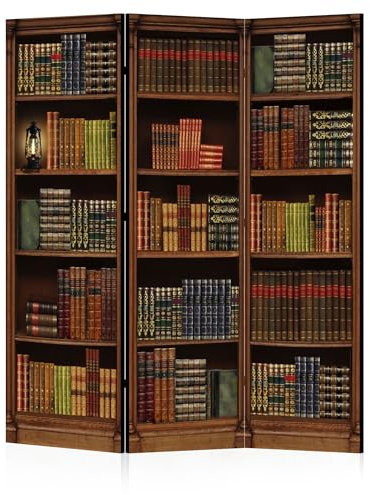 LUMASOUL Paravento Bifacciale in Stile Libreria - Separe Divisorio Interno 3 Pannelli - Divisorio per Ambienti - Divisori per Interni Motivo Bibliotecario - 135x172cm