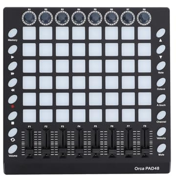 UPALDHOU Controller MIDI, Beat Pad MIDI Portatile con 48 Pad Retroilluminati RGB 8 Manopole 8 Fader per Produzione Musicale, Performance DJ e Spettacoli Dal Vivo, Batteria USB Plug and Play per