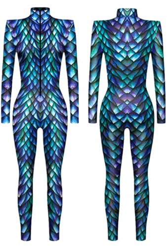 Nlaayong Meerjungfrau Kostüm Damen Meerjungfrau Body Glitzer Fischschuppen Jumpsuit Faschingskostüm Cosplay Overall Schwimmanzug Ganzkörperanzug