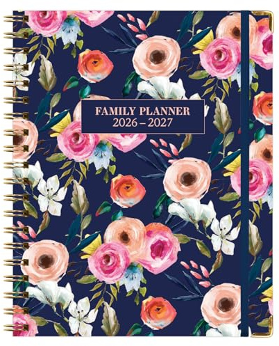 FAMILY PLANNER ORGANIZER – 8.5 x 11 Weekly & Monthly Calendar (May 2026-Jun 2026). 5+ People, Meal Planning, Budgeting, Habit Tracker – Hardcover, Household Schedule Organizer for Parents, Kids, & Caregivers (Small Navy Floral)