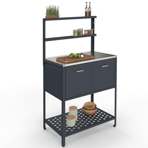IDMarket - Cucina da esterno a 2 ante PAREO con 2 ripiani sospesi in acciaio grigio antracite