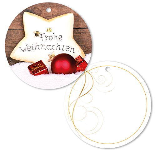25er Pack Geschenkanhänger Frohe Weihnachten Stern rund ca. Ø 95 mm, Anhänger, Weihnachtsanhänger, Geschenkkarte, Geschenkkärtchen, Anhängeetikett, Topper