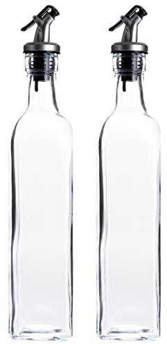 2-Pack Olive Oil Dispenser Set for Vinegar, Syrup - Glass Bottle Salad Dressing Container for Kitchen, Cooking (500 ml)