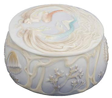 4.5 Inch Glazed Porcelain Trinket Box Pink Mermaid Blue Mermaid