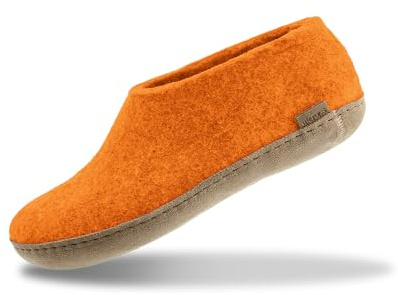Glerups Indoor Shoes Men & Women (Orange) | Unisex Wool Slippers with Leather Sole | Comfy Slippers Women Men | Cosy Gents and Ladies Slippers
