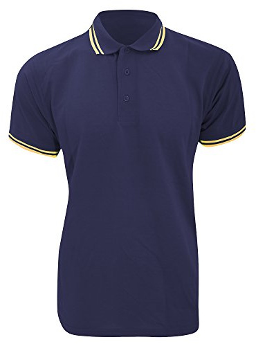 Kustom Kit Mens Tipped Piqué Short Sleeve Polo Shirt (XL) (Navy/Sun Yellow)